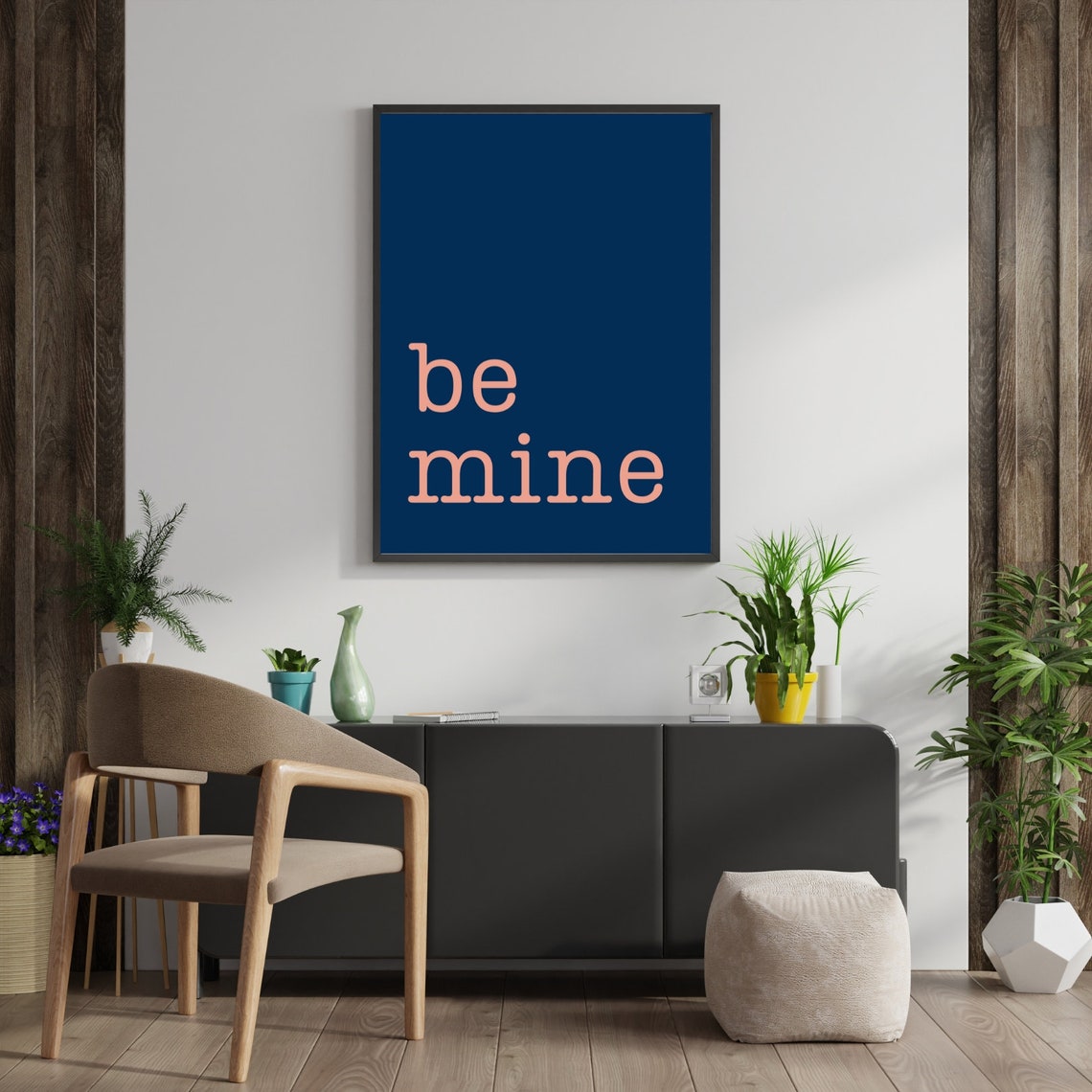 Be Mine Navy Blue Minimalist Typography Sweet Love Quote Poster - Image 2