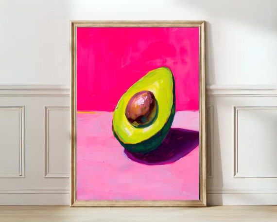 Avocado Print Eclectic Print Maximalist Print Pink Print Colorful Print Kitchen Print Pink Painting Pop Art Print Funky Print Fruit Print