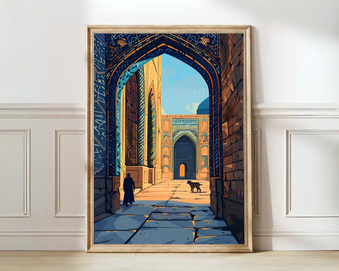 Samarkand Uzbekistan Blue Tile Archway Architecture Travel Poster