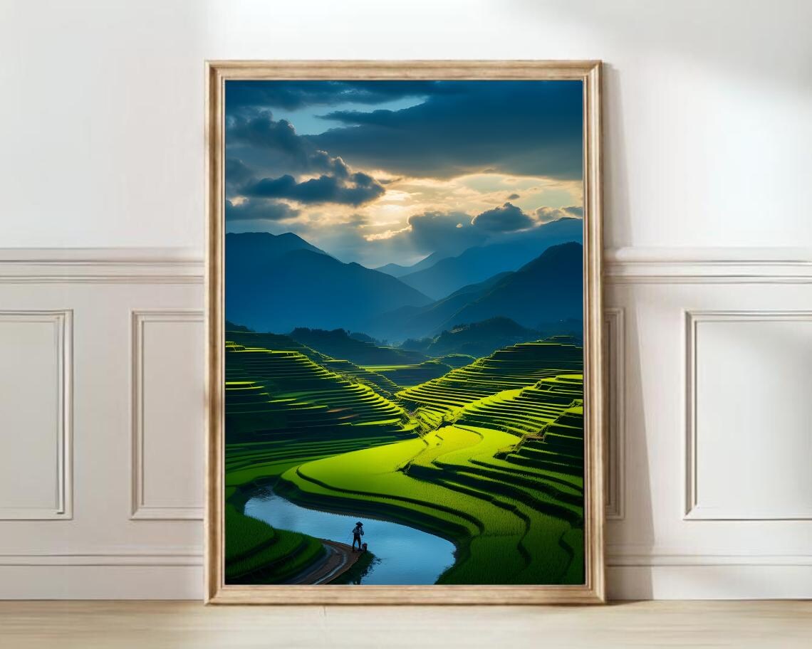 Vietnam Rice Terrace Travel Poster, Hanoi Sapa