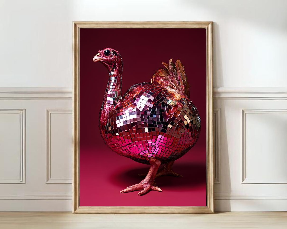 Disco Turkey Art Print, Thanksgiving Party Decor