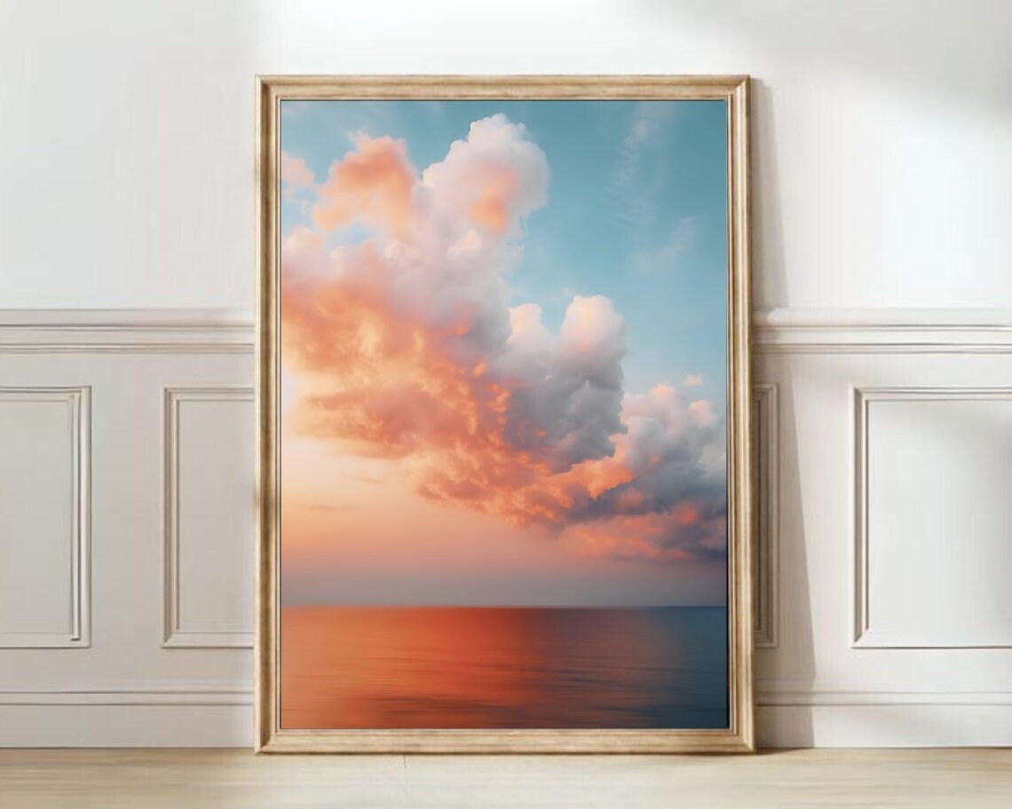 Cloud Print Poster, Moody Sunset Sea Sky