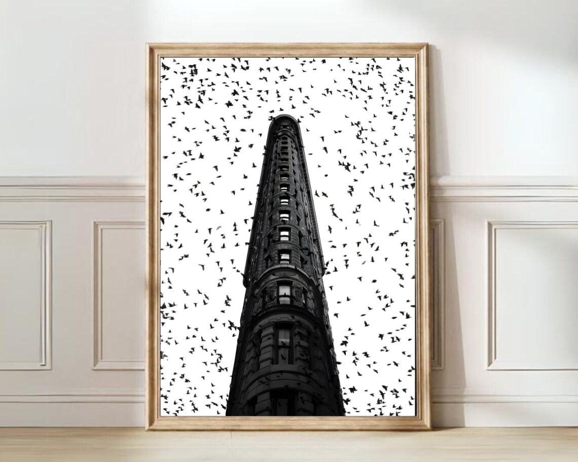 Flatiron Building Flock Of Birds Black And White Photo Poster