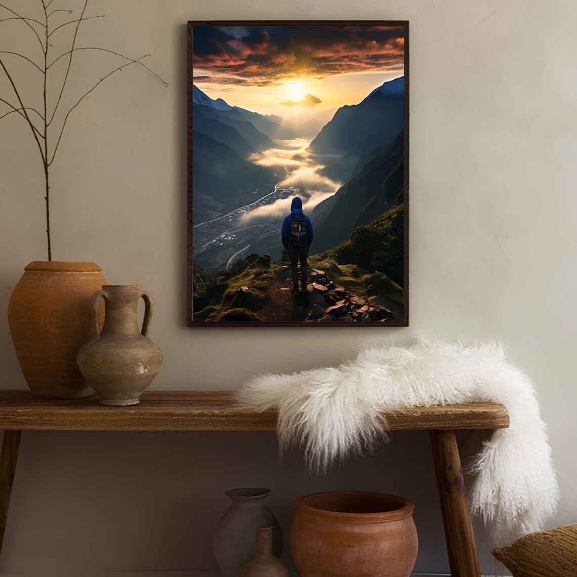 Sapa Vietnam Sunrise Hiker Misty Mountain Valley Travel Poster - Image 3