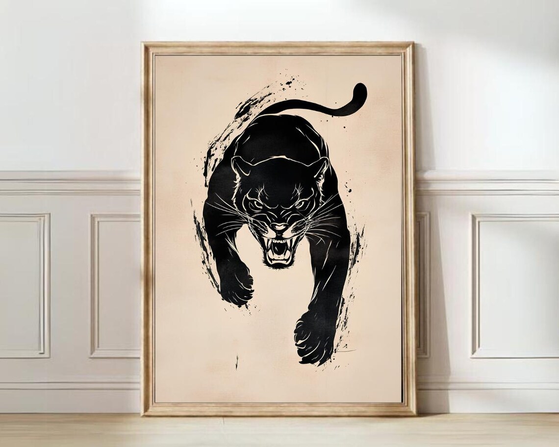 Minimalist Tiger and Panther Print, Vintage Japanese Art