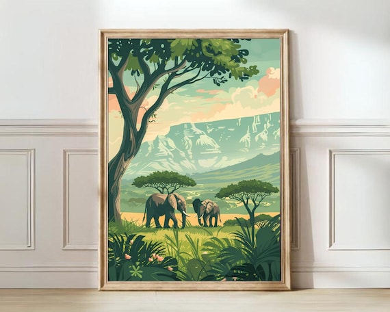 South Africa Travel Poster, Table Mountain Illustration