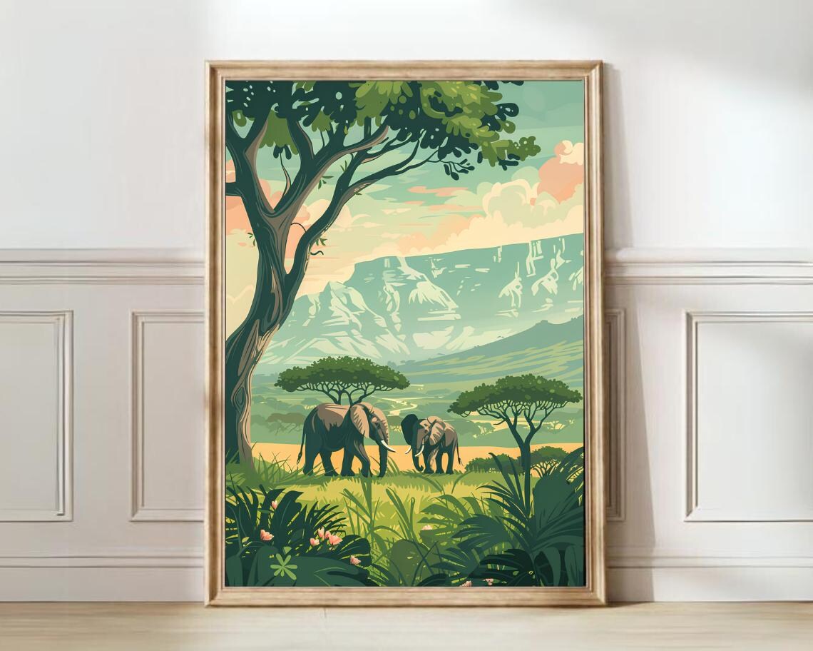 South Africa Travel Poster, Table Mountain Illustration