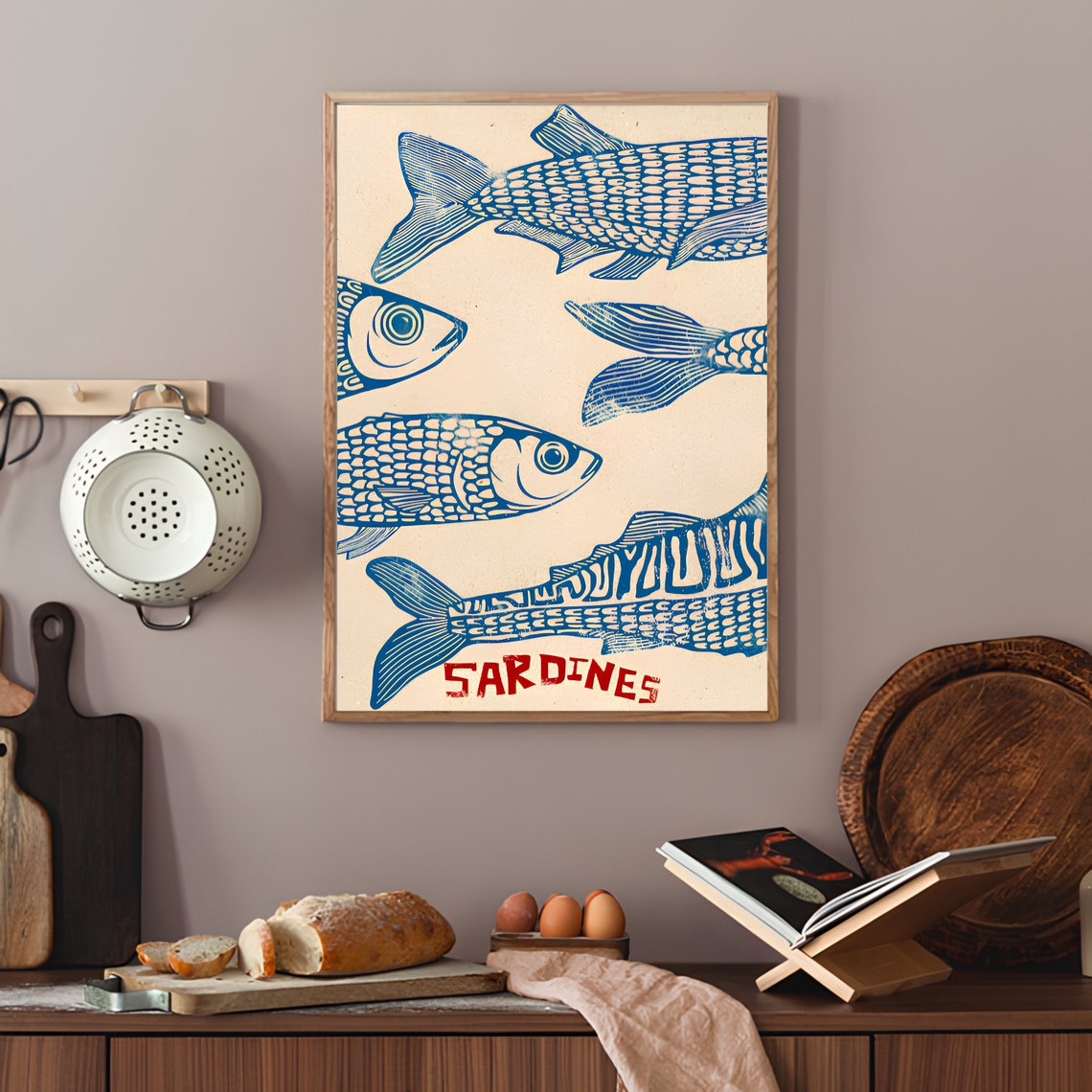 Vintage Sardines Fish Market Illustration Kitchen Art Poster - Image 2