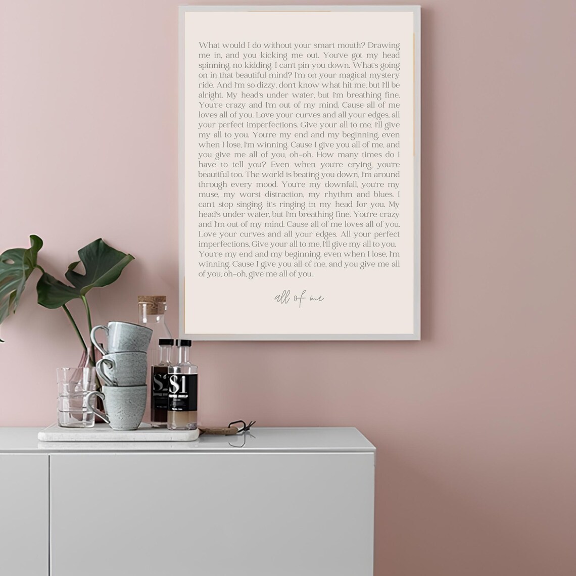All of Me Love Song Lyrics Typography Romantic Anniversary Wall Art - Image 2