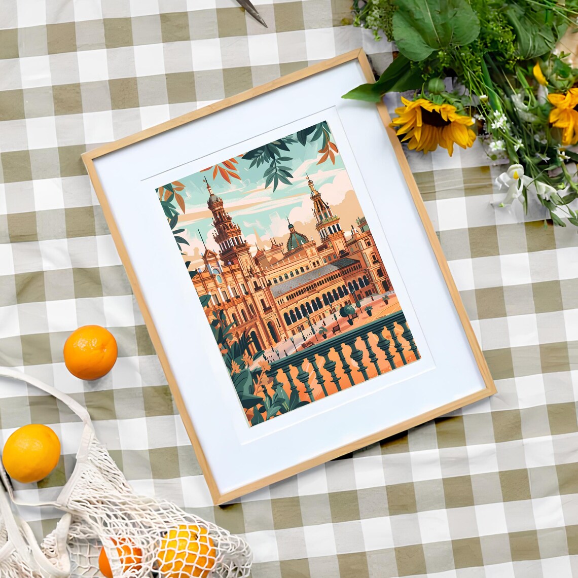 Seville Spain Travel Poster of Plaza de Espana Viewed from a Balcony - Image 3