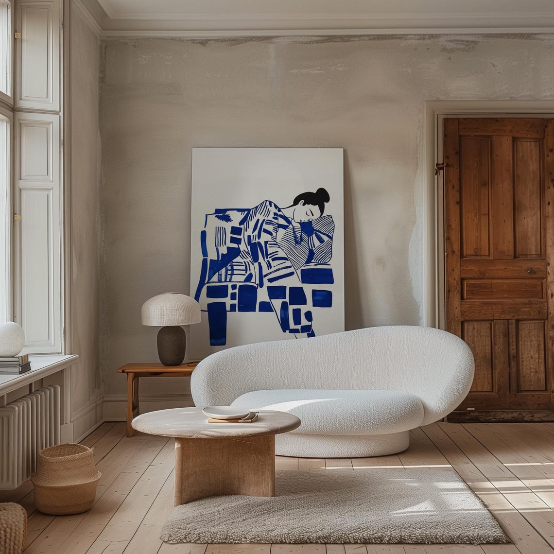 Minimalist Woman Resting, Blue Bedroom Wall Art Print - Image 2