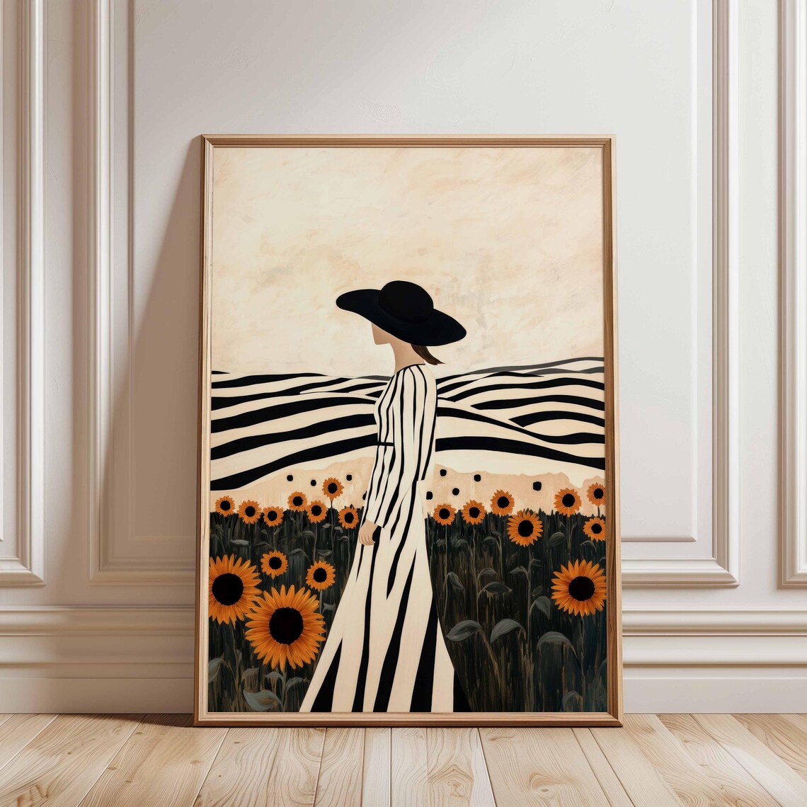 Minimalist Woman in Sunflower Field Art Print