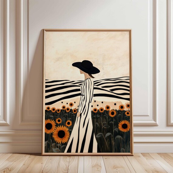 Minimalist Woman in Sunflower Field Art Print