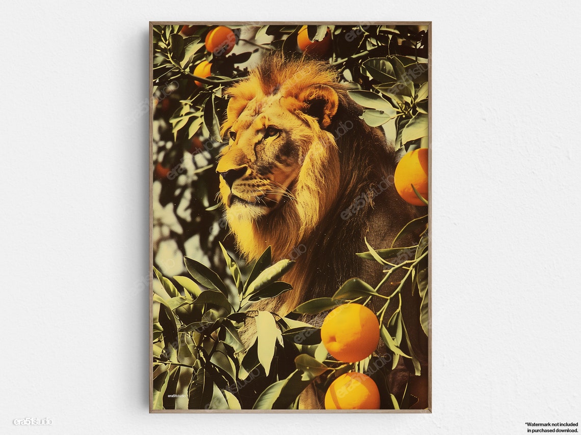 Citrus King Lion Original Midcentury Modern Minimalist Wall Art