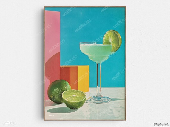 Margarita Cocktail Lime Geometric Retro Midcentury Kitchen Print