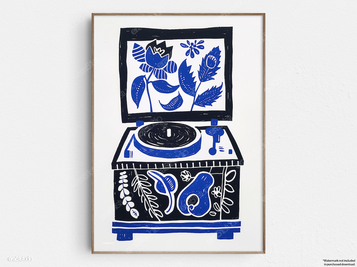 Colorful Turntable Mid-Century Modern Art Print