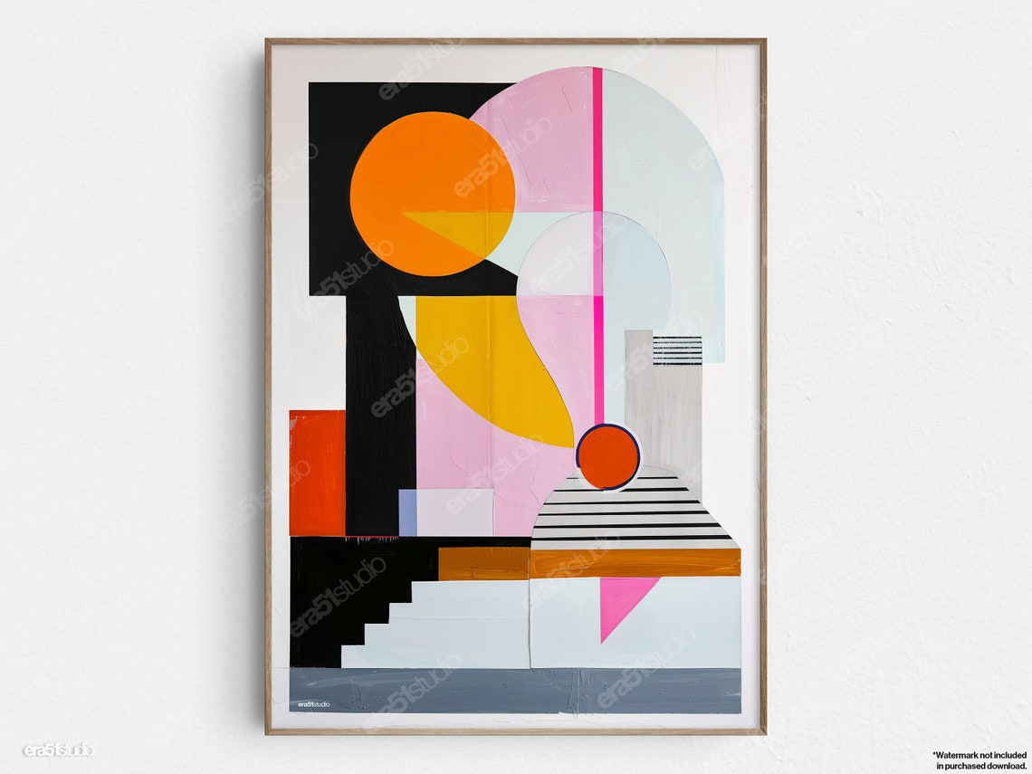 Modernist Geometric Abstract Circles and Arcs Bold Color Art Poster