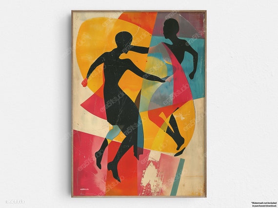 Silhouette Abstract Dance Rhythm Painting Original Midcentury Modern Minimalist Wall Art