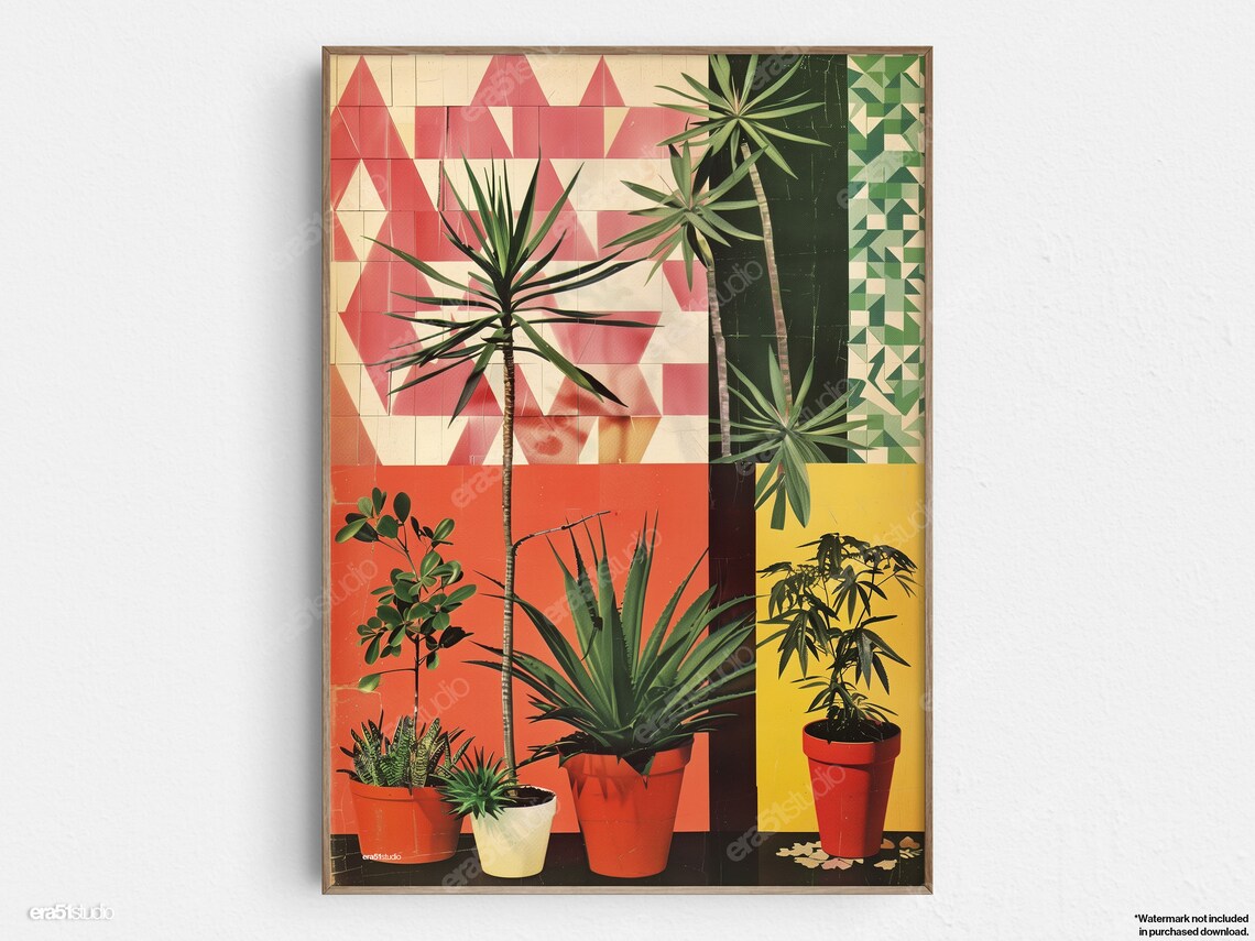 Geometric Botanical Mosaic Original Midcentury Modern Minimalist Wall Art