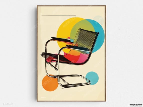 Geometric Modern Wassily Chair Original Midcentury Minimalist Wall Art
