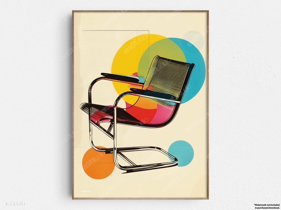 Geometric Modern Wassily Chair Original Midcentury Minimalist Wall Art