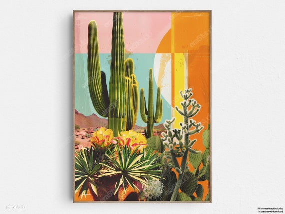 Desert Dawn Cacti Original Midcentury Modern Minimalist Wall Art