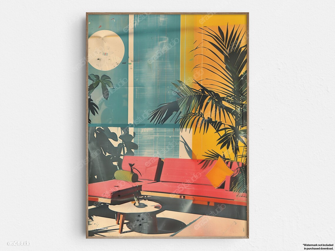 Tropical Midcentury Modern Living Room Art Print