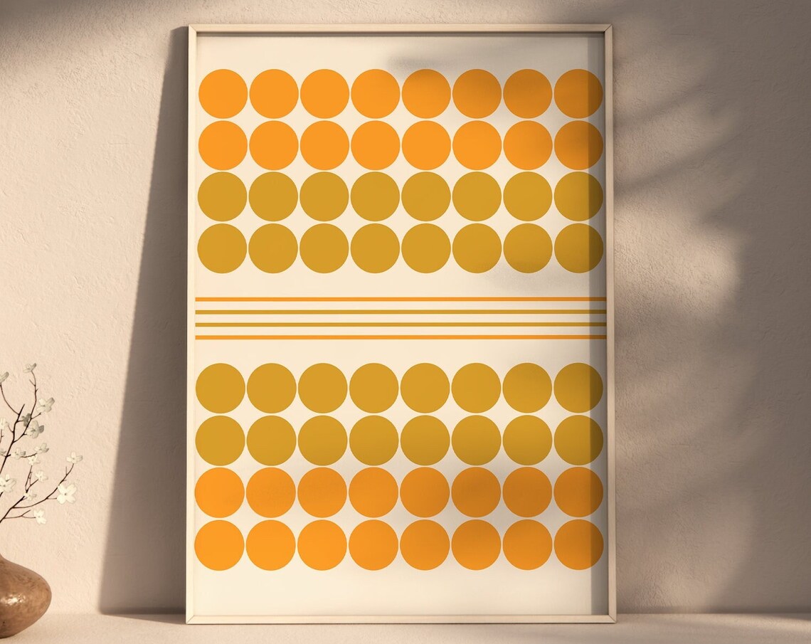 Retro 70s Geometric Circles Mid Century Modern Abstract Art Poster