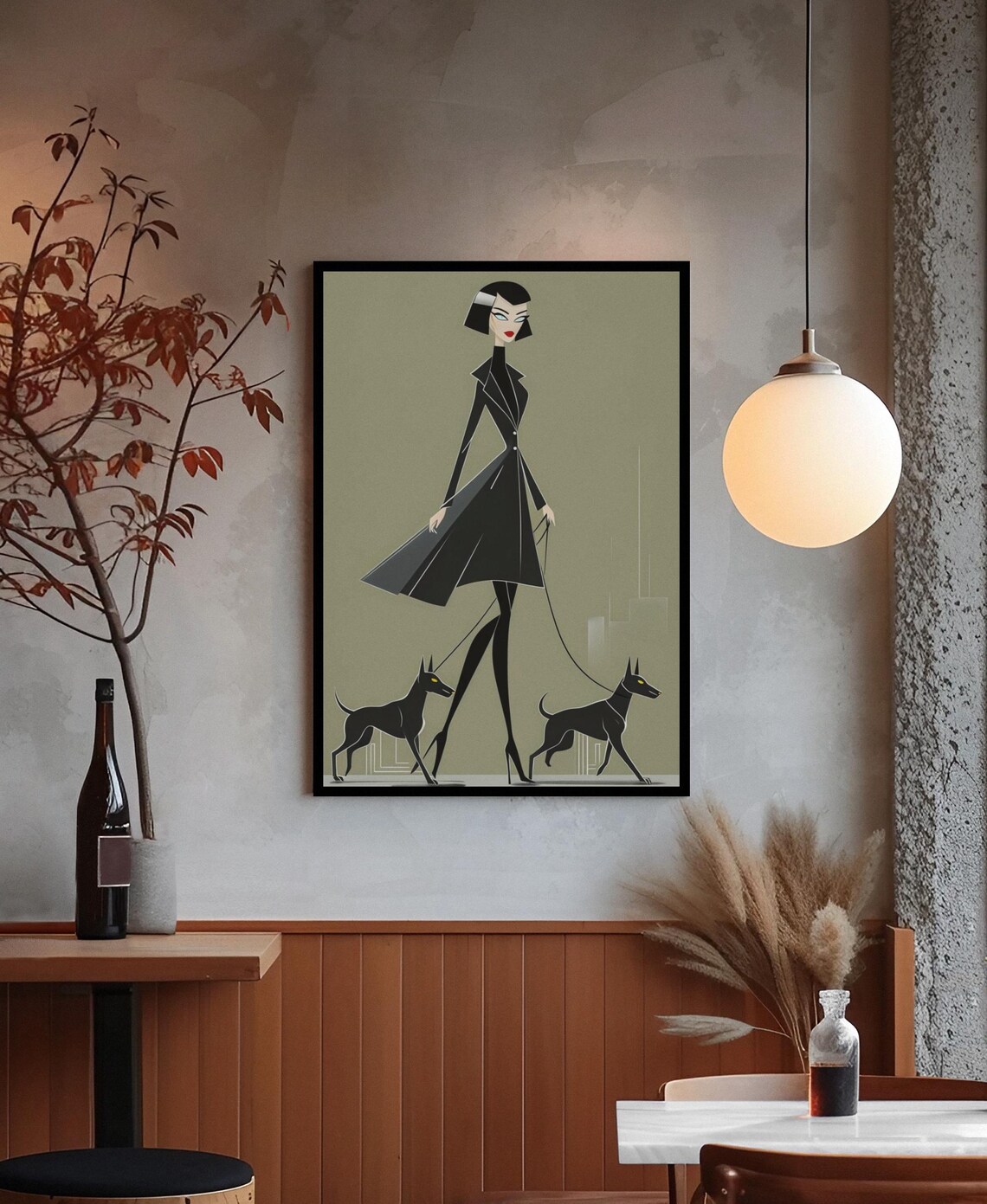 Chic Woman With Dobermans Modern Fashion Illustration Art Poster