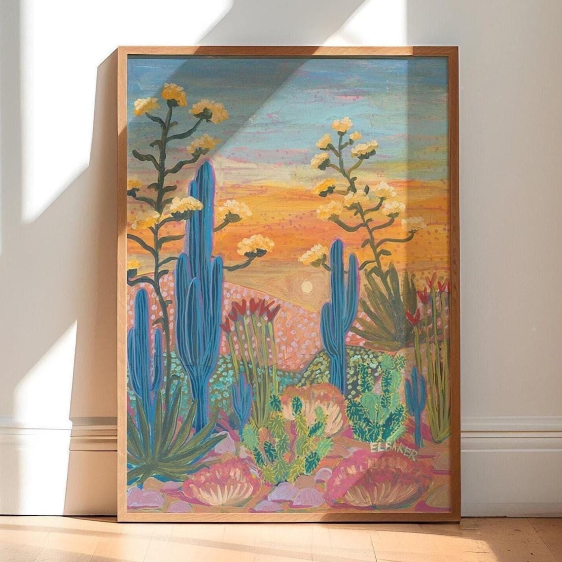 Saguaro Cactus Print, Mid-Century Modern Desert