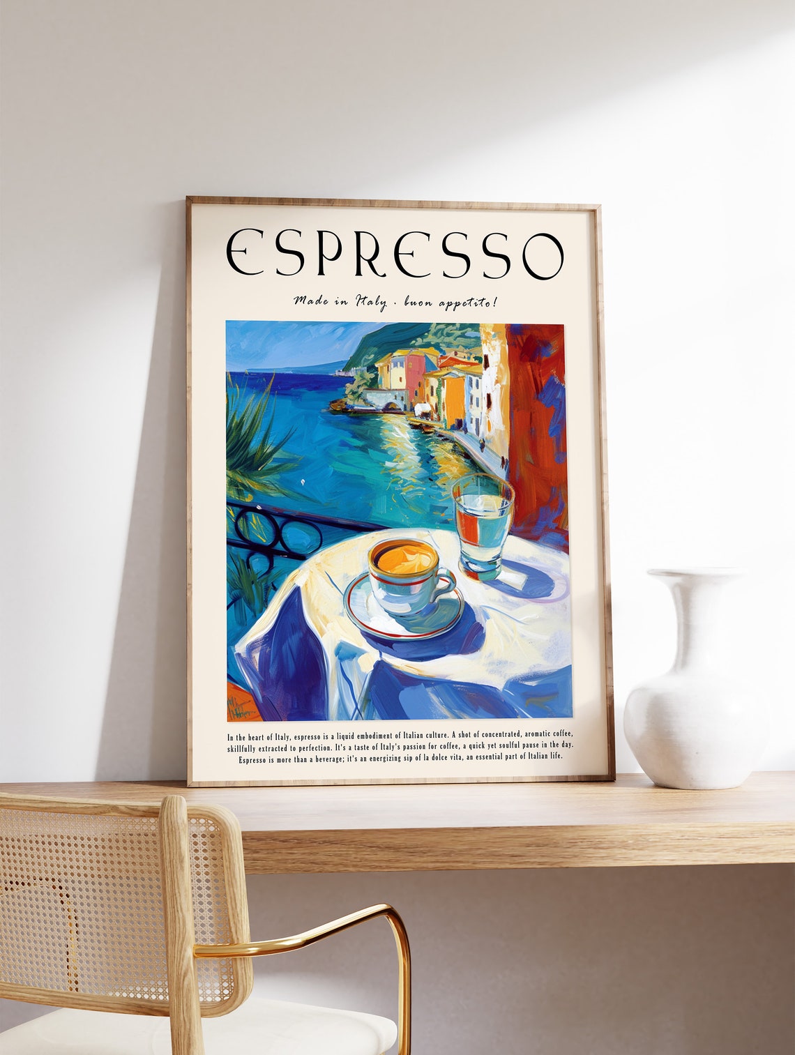 Espresso Italian Seaside Village Terrace Vintage Coffee Art Poster - Image 3
