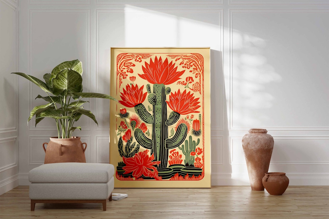 Vintage Mexican Cactus Floral Cultural Gift Poster - Image 2