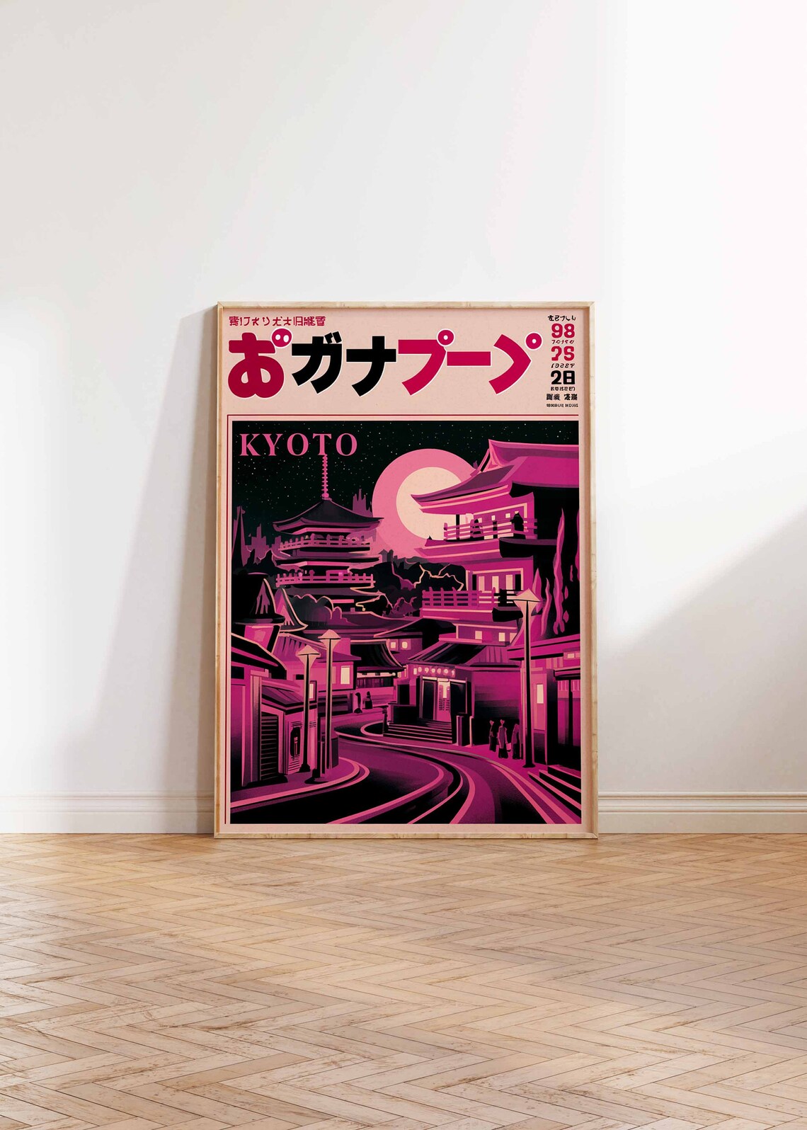 Retro Kyoto Japan Night Pagoda Magenta Travel Art Wall Poster - Image 3