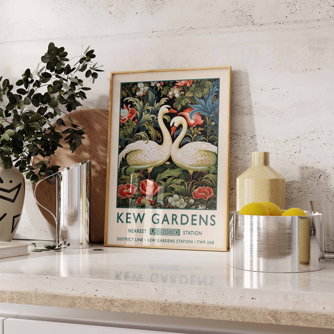 William Morris Swan Kew Gardens London Underground Vintage Poster - Image 2