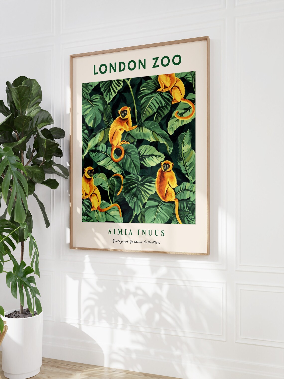 London Zoo Golden Monkeys Jungle Leaves Botanical Vintage Poster - Image 3