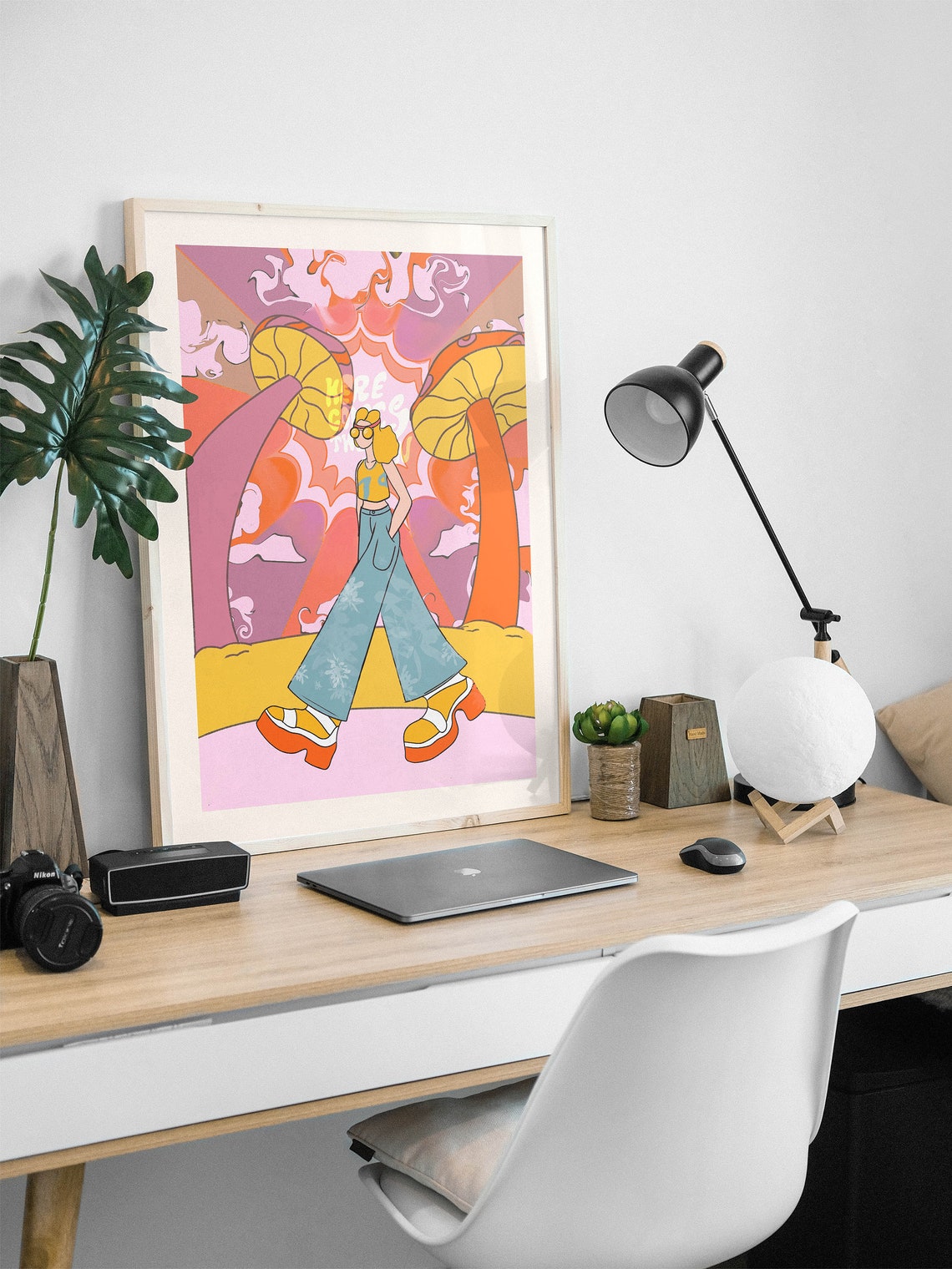 70s Psychedelic Mushroom Woman Trippy Retro Hippie Girl Art Poster - Image 3