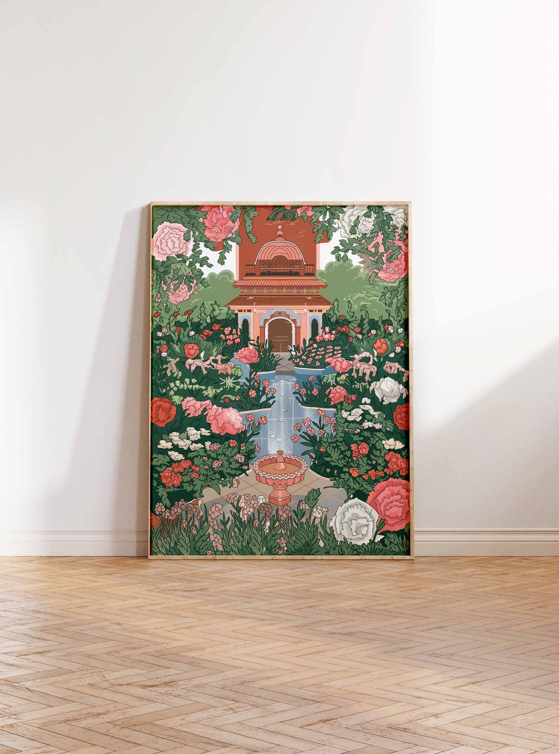 Indian Rose Garden Domed Pavilion Water Fountain Artwork Poster - Image 2