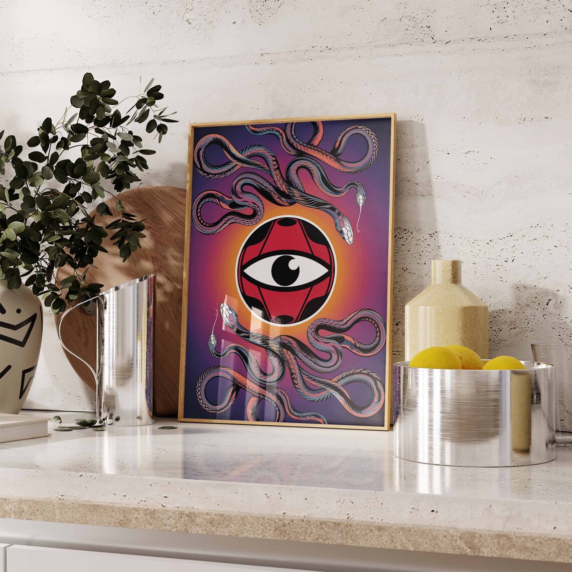 Medusa Serpents Coiled Red Eye Dark Surreal Mythology Art Poster - Image 3