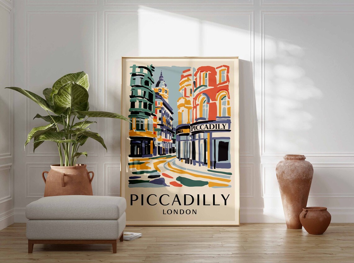 Piccadilly London Vintage Travel Street Scene City Art Poster - Image 3