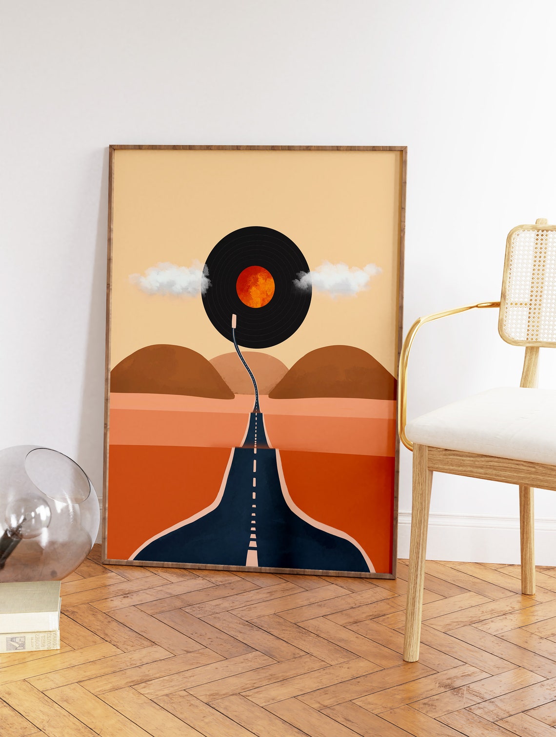 Retro Vinyl Record Desert Road Sunset Minimal Music Wall Art - Image 2