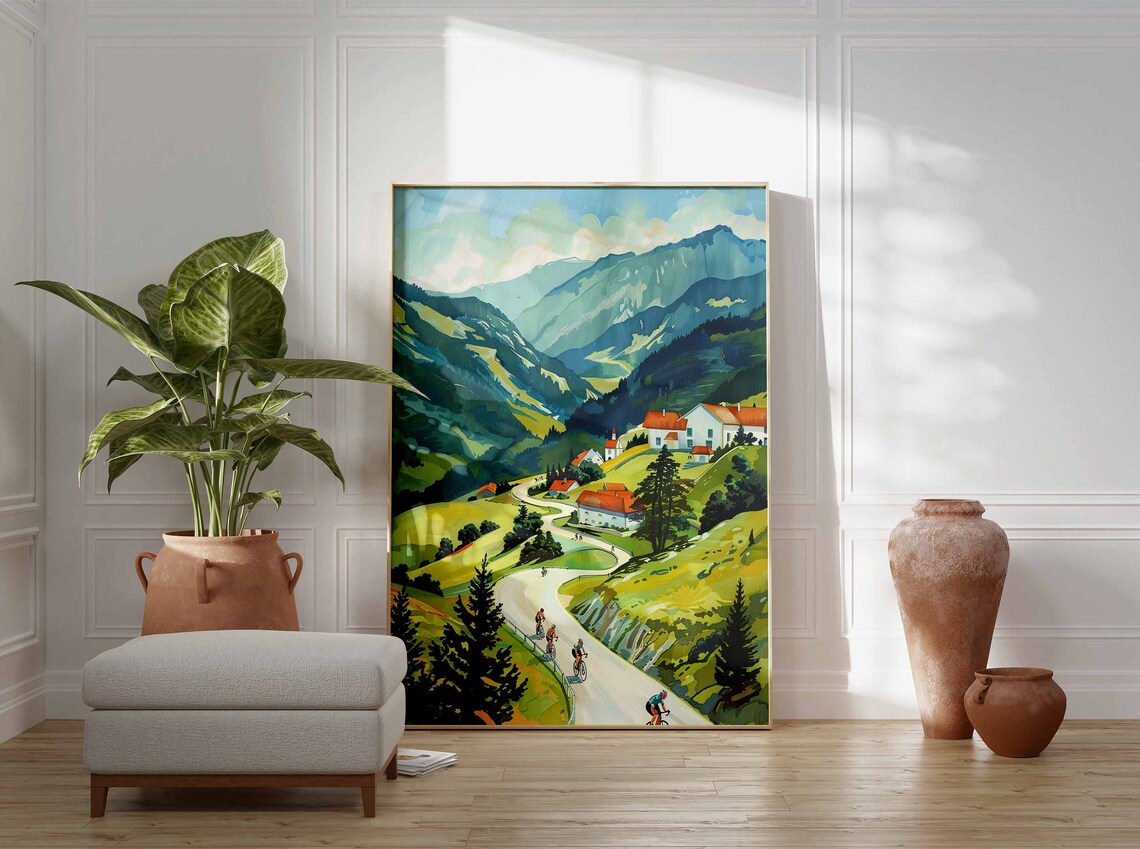 Cycling Poster, Floral Landscape Adventure Art - Image 3