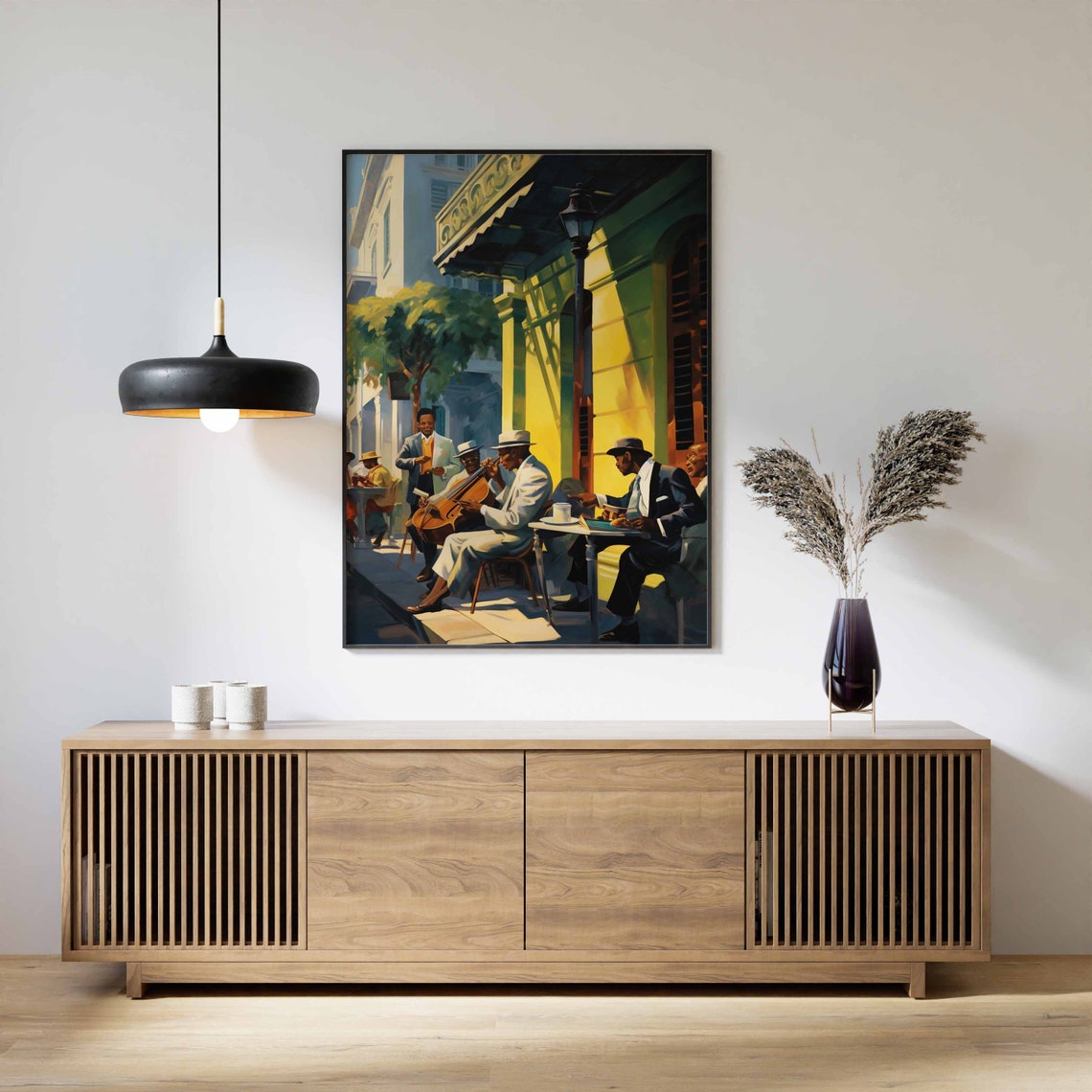 Jazz Musicians Playing at Street Café Vintage Painting Poster - Image 2