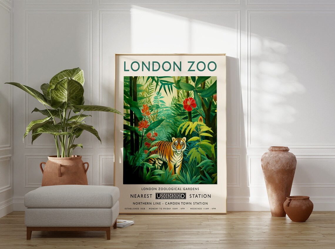 London Zoo Vintage Underground Tiger Jungle Travel Poster Art - Image 2