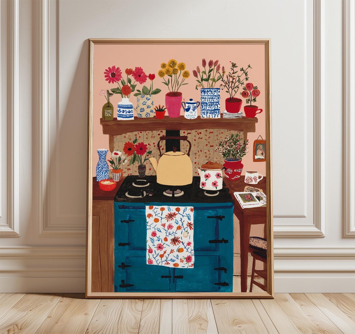 Vintage Kettle Kitchen Poster, Mid-Century Decor