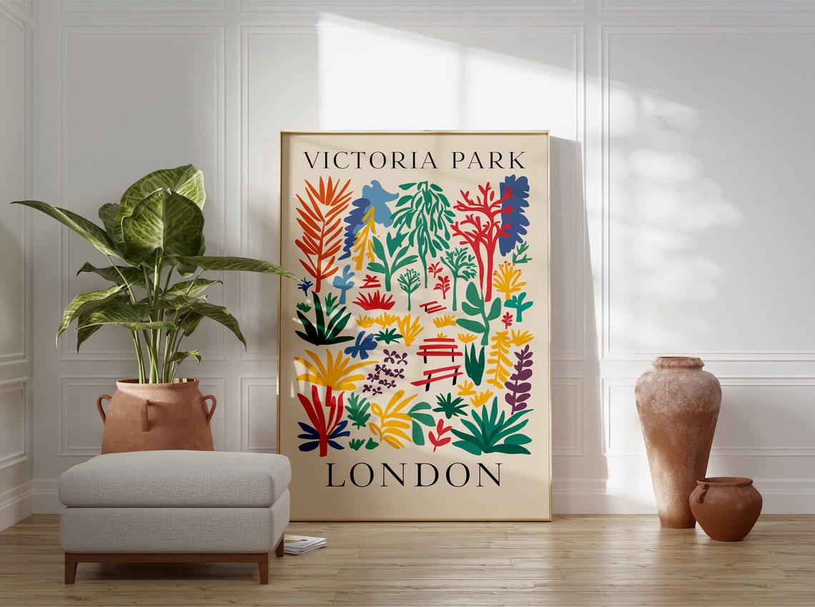 Victoria Park London Colorful Cutout Trees Folk Art Garden Poster - Image 3