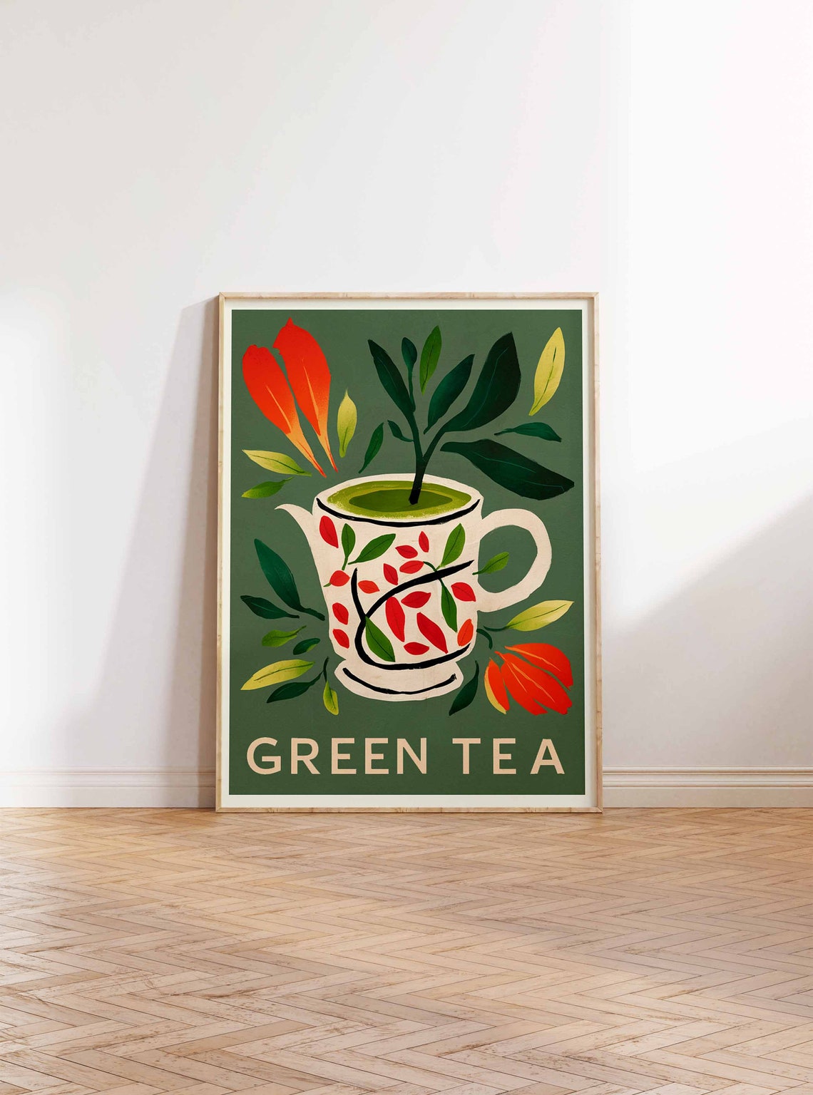 Green Tea Herbal Cup Botanical Leaves Wellness Kitchen Poster - Image 2