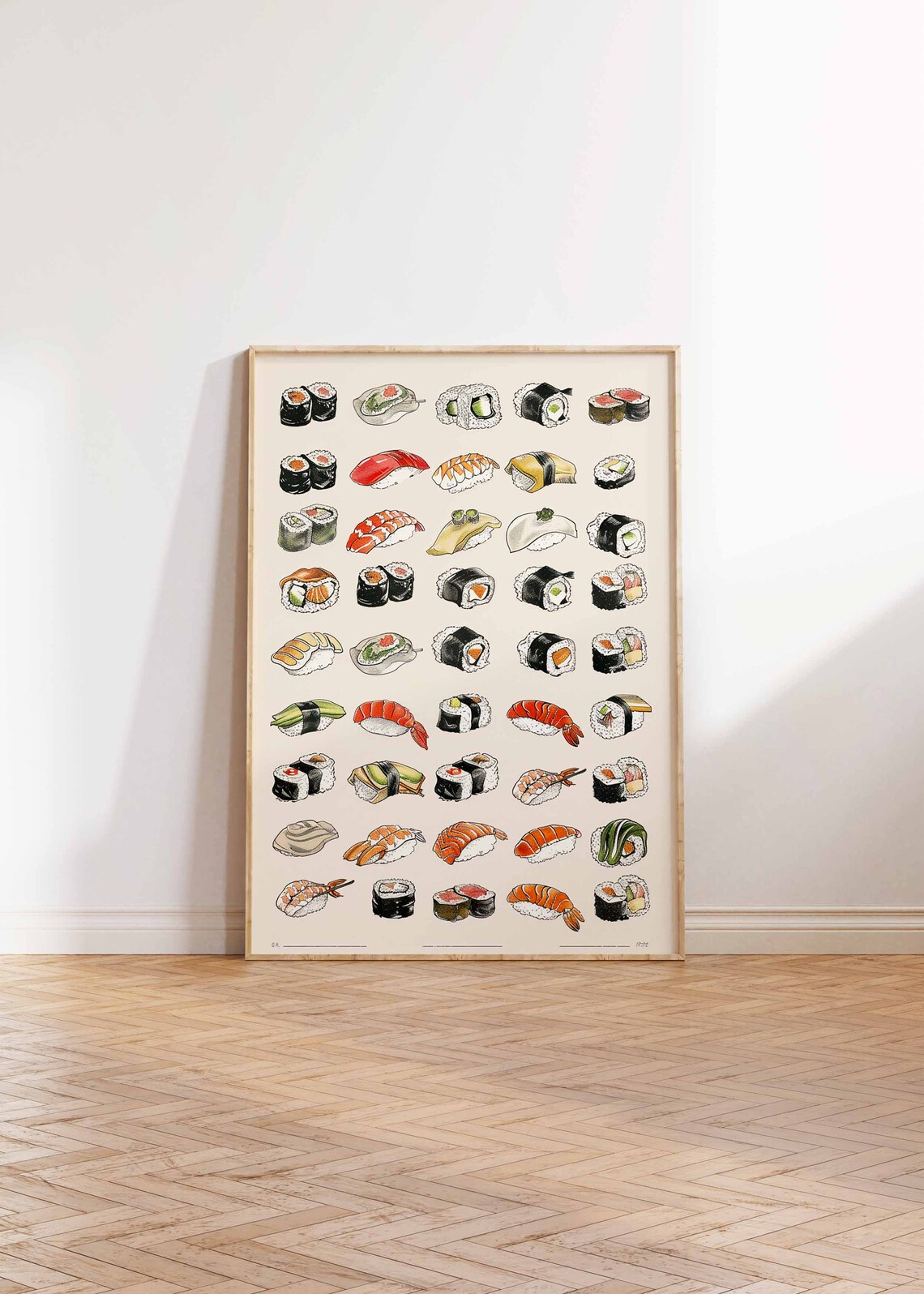 Sushi Varieties Illustrated Grid Nigiri Maki Japanese Food Art Poster - Image 2