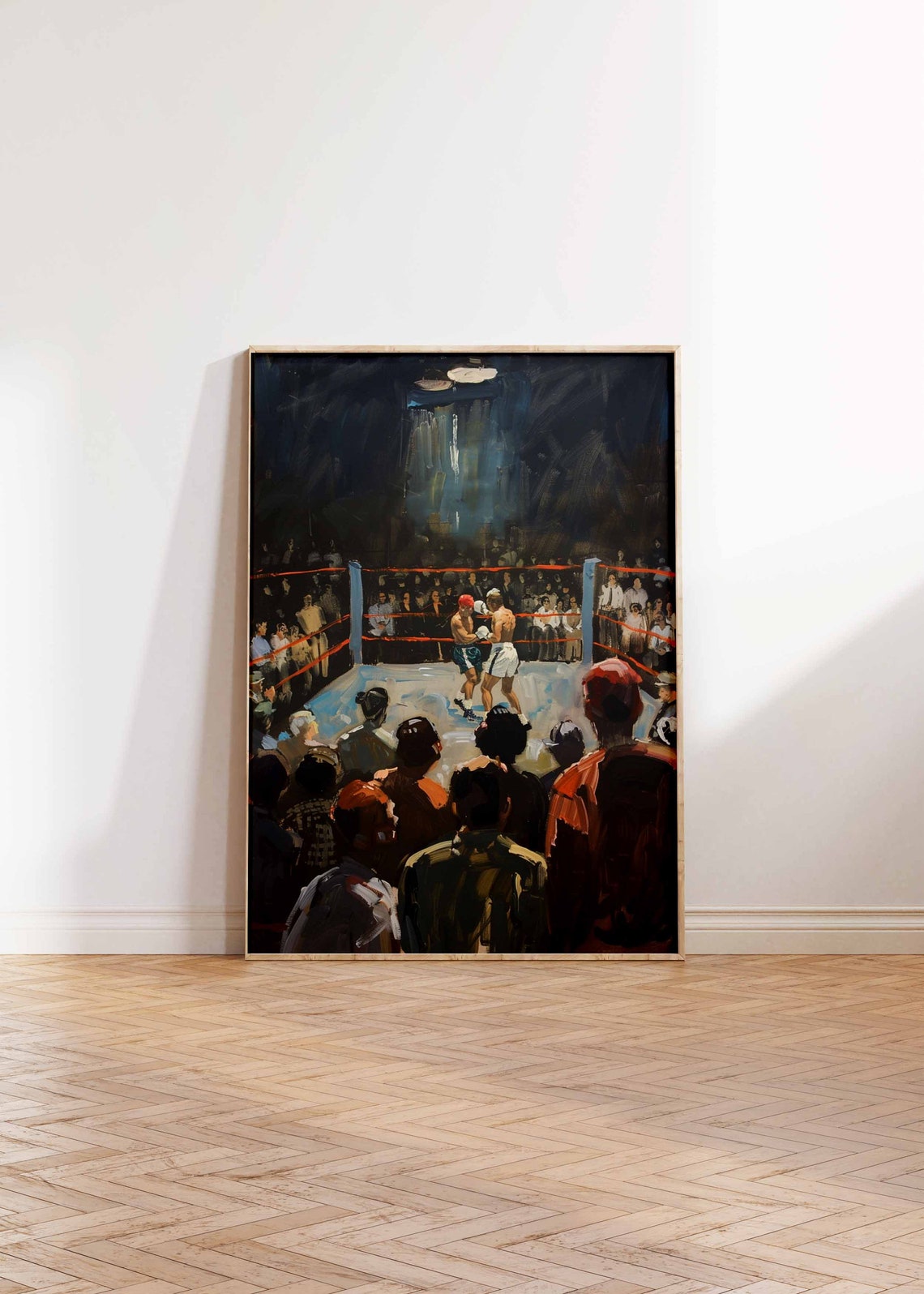 Classic Boxing Match Under Spotlights Painted Retro Sports Poster - Image 2