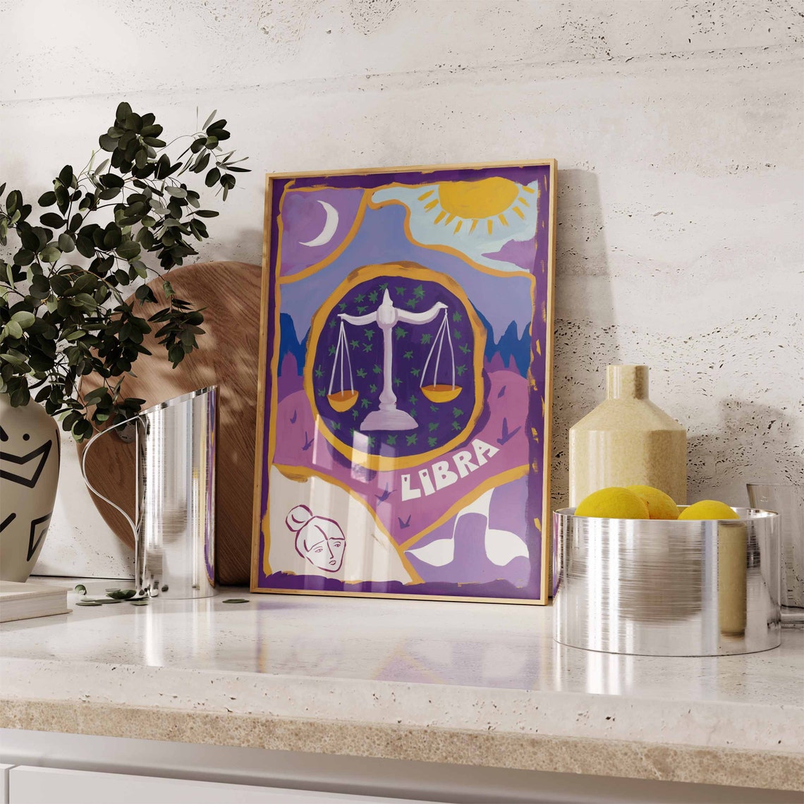 Libra Zodiac White Scales Purple Starry Night Celestial Poster - Image 3