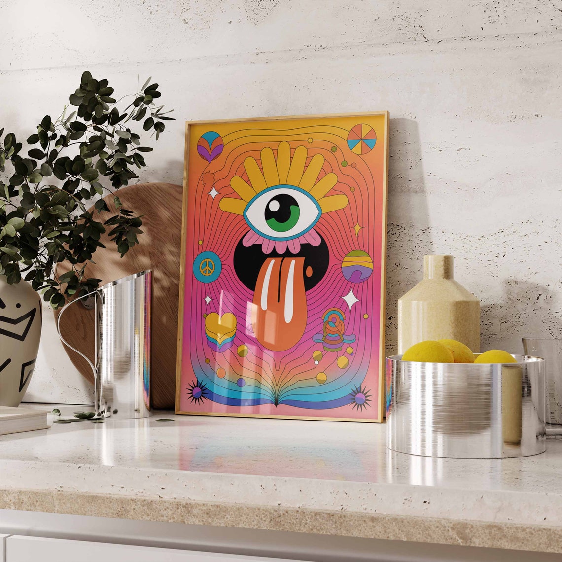 Surreal Eye Mouth Tongue Trippy Psychedelic Colorful Art Poster - Image 3